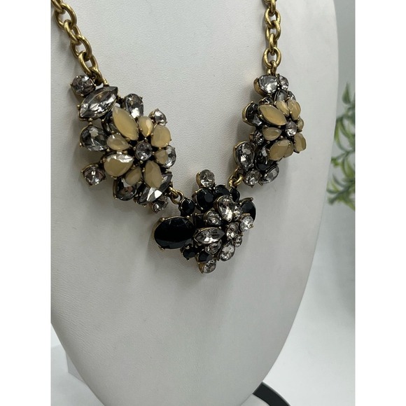 J. Crew Black Gray and Taupe Clear Rhinestone Cluster Statement Necklace - Picture 8 of 16